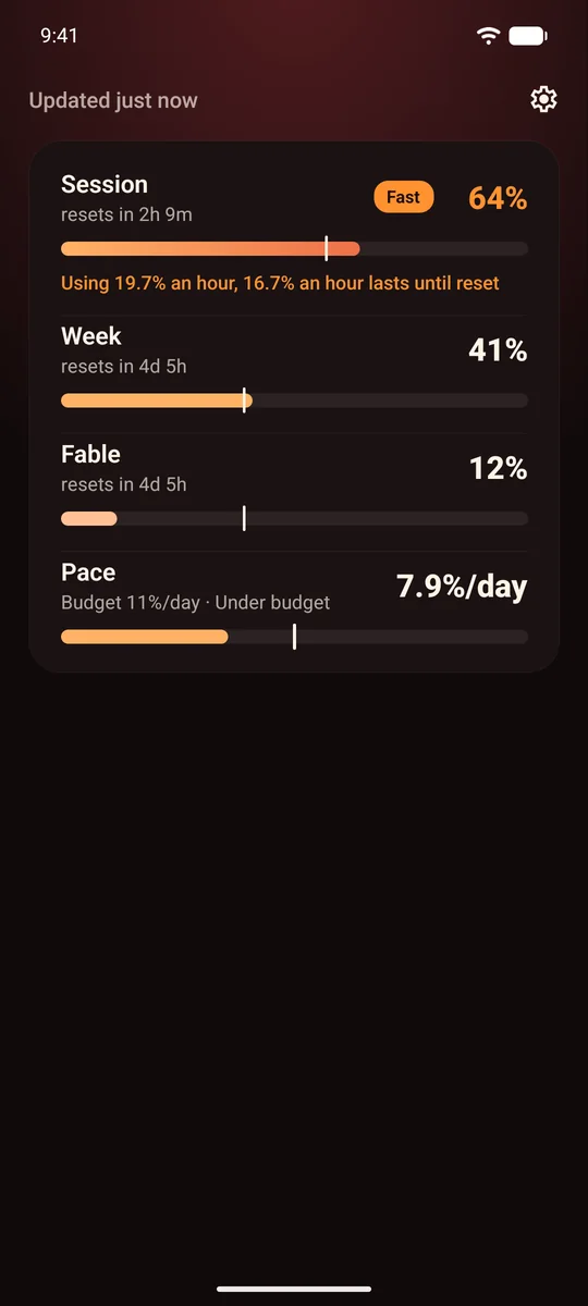 The Android app in bars
